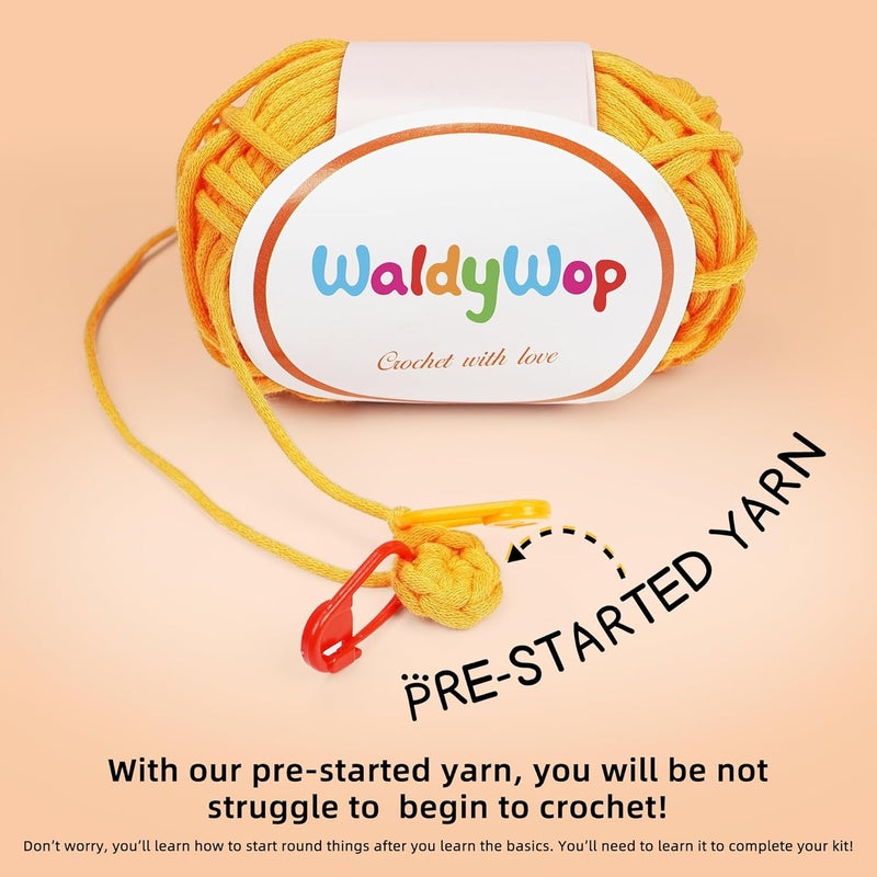 WaldyWop Beginner Crochet Kit for Kids: Wobbles Crocheting Starter Kits for Girls - Learn to Crochet Set w/Step-by-Step Video - Complete Knitting Kit, Easy Crochet Yarn, Birthday Gifts for Women - Image 4